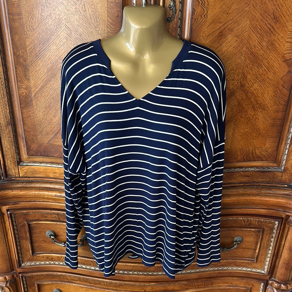 Cabi Striped Navy and White Women's Top